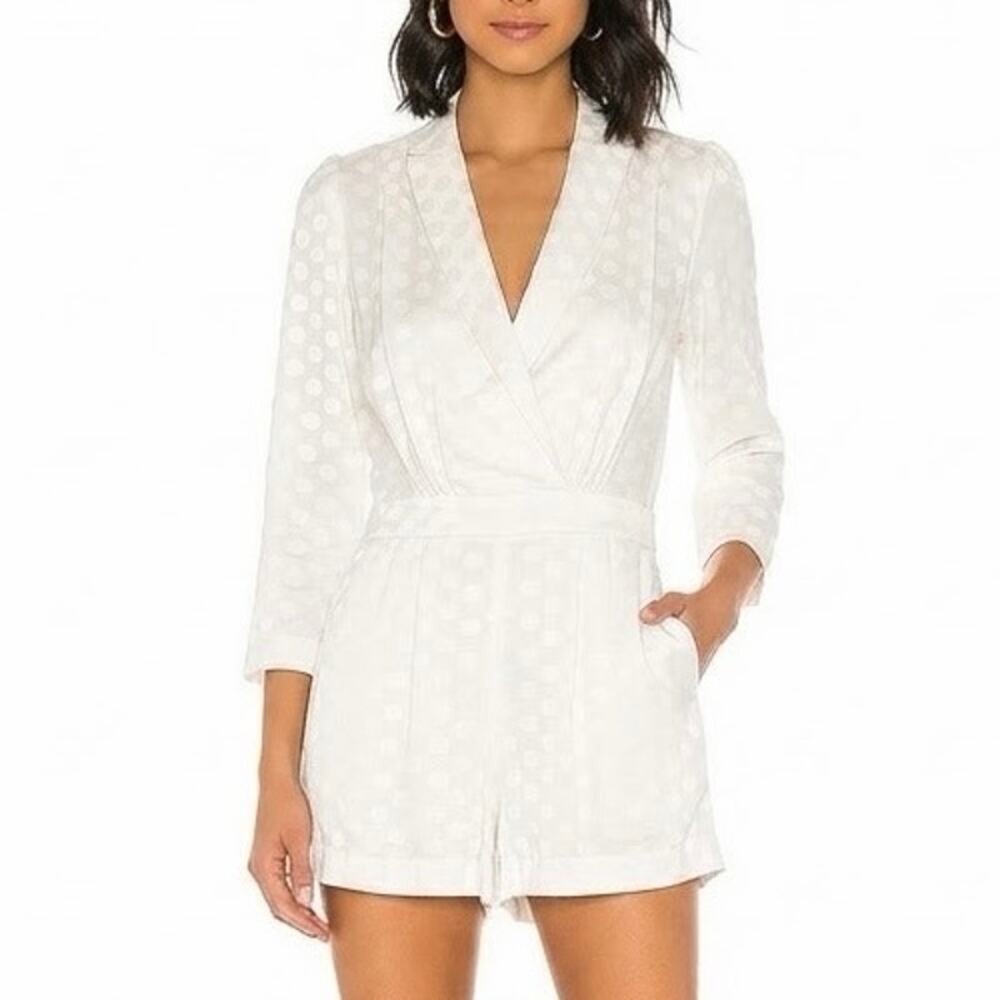Happy x Nature Cream White Polka Dot Jacquard Blazer Shorts Romper Bridal Size 4